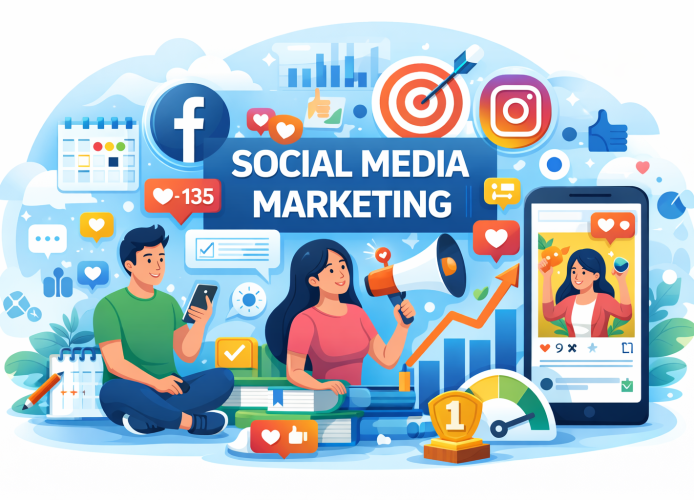 Social media marketing poster Cartoon social media marketing poster