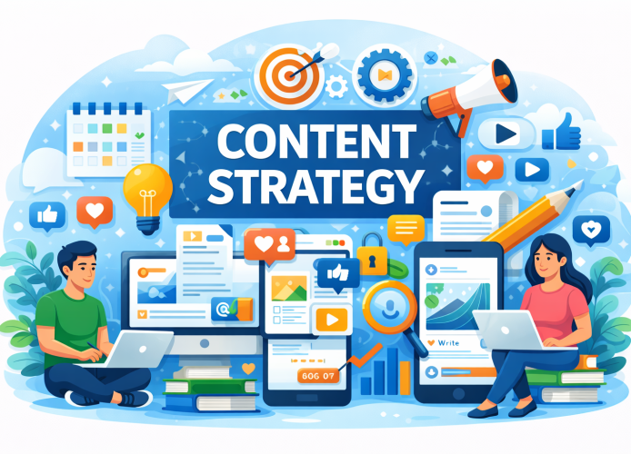 content satagy Content strategy marketing poster in anime